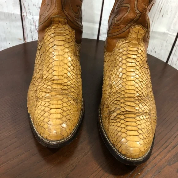 Dan Post Men's Tan Exotic SnakeSkin & Leather Western Boots 11 - Picture 2 of 16